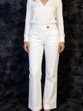 White House Black Market White Straight Leg Pants Cotton Blend Size 4